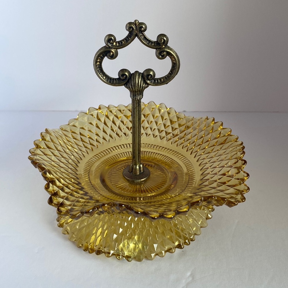 Anchor Hocking Amber Glass Two-Tier Serving Stand